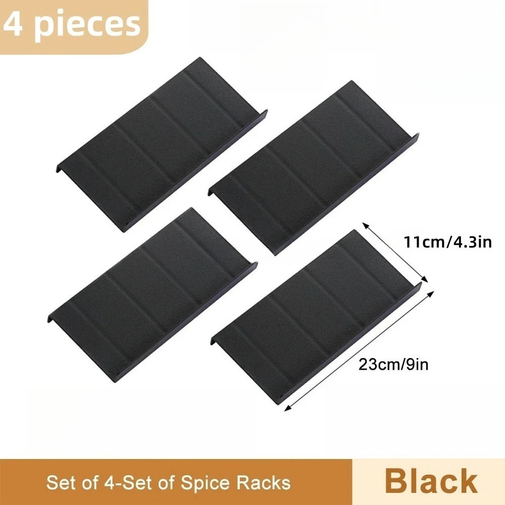 4 Layers Kitchen Spice Drawer Organizer Adjustable Spice Rack for Spice Jars Seasoning Bottles Cabinet Pantry Kitchen Organizer 4 pieces black rack
