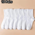 1/7/10/20 Pairs Mid Length Socks Women Classic Black White Solid Color Fashionable Casual Sports Absorbing Breathable Men Socks 10 Pair-1