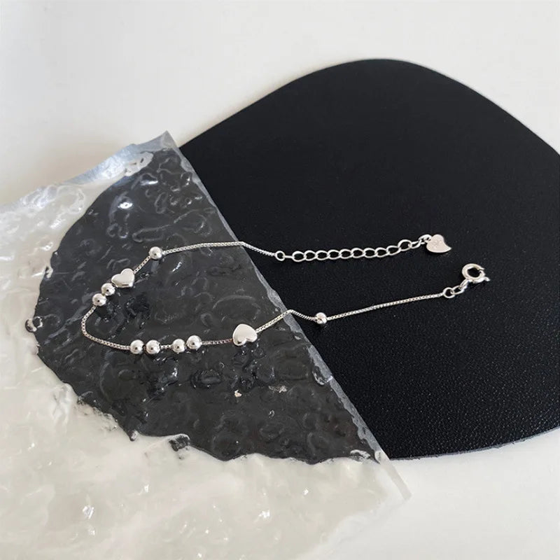 VENTFILLE 925 Sterling Silver Double Love Heart Hollow Round Beads Bracelet Female Fashion Romantic Jewelry Classic Adjustable 7751-B