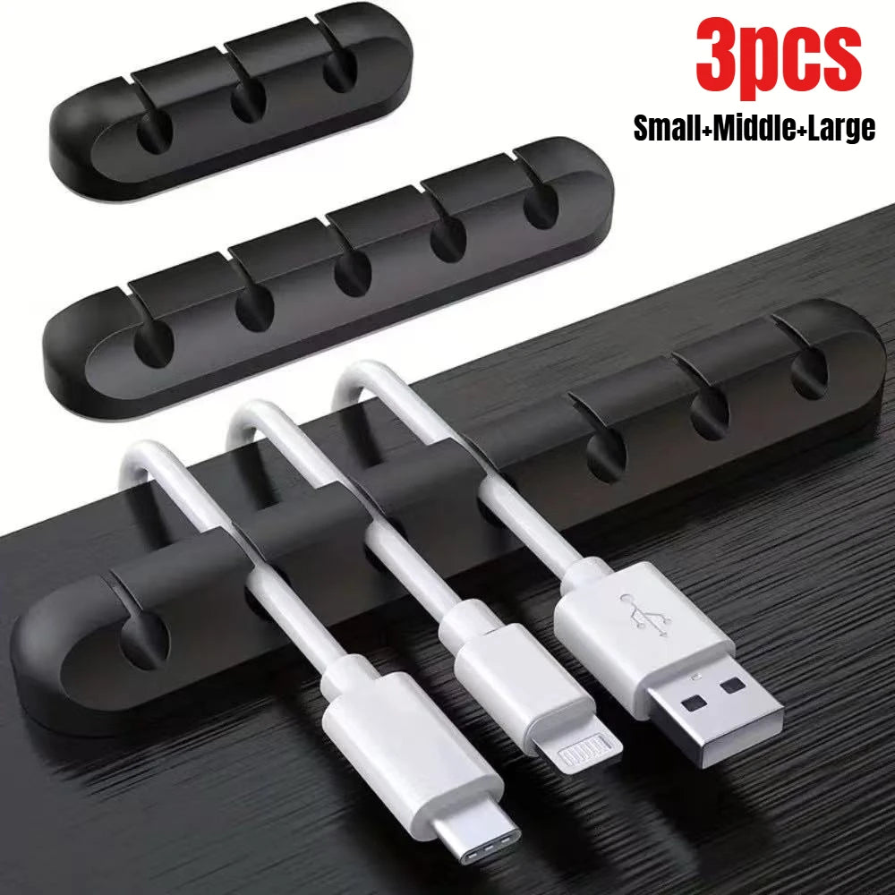 Self Adhesive Silicone Cable Organiser for Desk Lead Storage black set 3pcs
