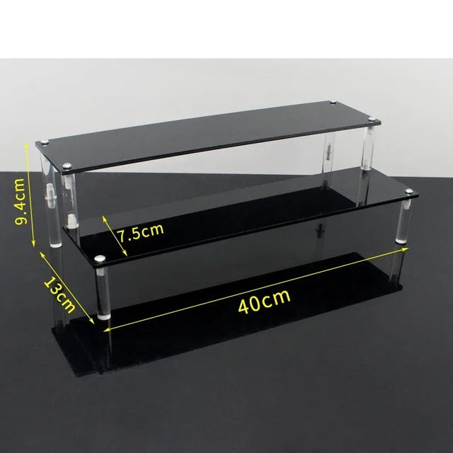 Display Riser Stand for Figures in Clear, Black or Wood Effect 2tier 40x7.5cm black