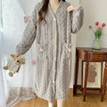 Thickened Flannel Sleepwear V-neck Home Clothes Women's Coral Fleece Robe Autumn Winter Patterned Fresh Flower Nightgown
