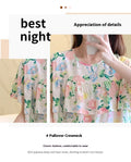 Sexy Nightwear Women Icy Floral Pattern Women Pajamas Dress Butterfly Print Student Sleepwear O- Neck Lace Mid-Length Nightgown