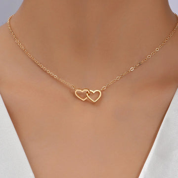 Tiny Cute Double Hollow Heart Chain Necklace Women Fashion Love Necklace Valentine's Day Jewelry for Women Golden