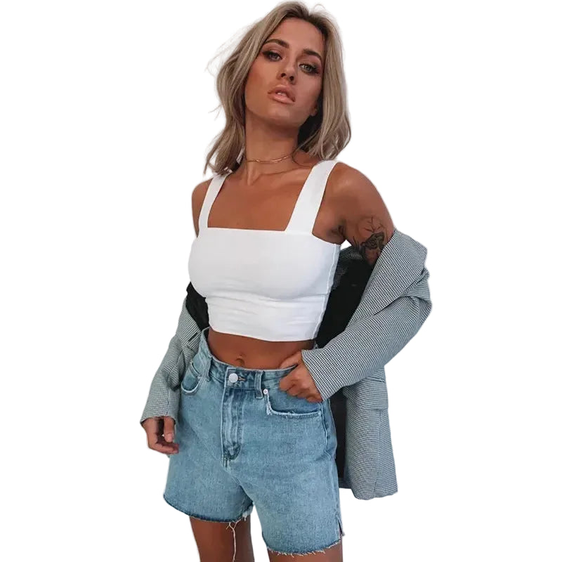 Women Backless Crop Top – Sleeveless Square Neck Tank