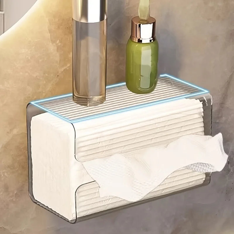 Acrylic Tissue Box Holder, Wall Mounted, Transparent, Multi-Functional Paper Towel Dispenser for Living Room And Bathroom