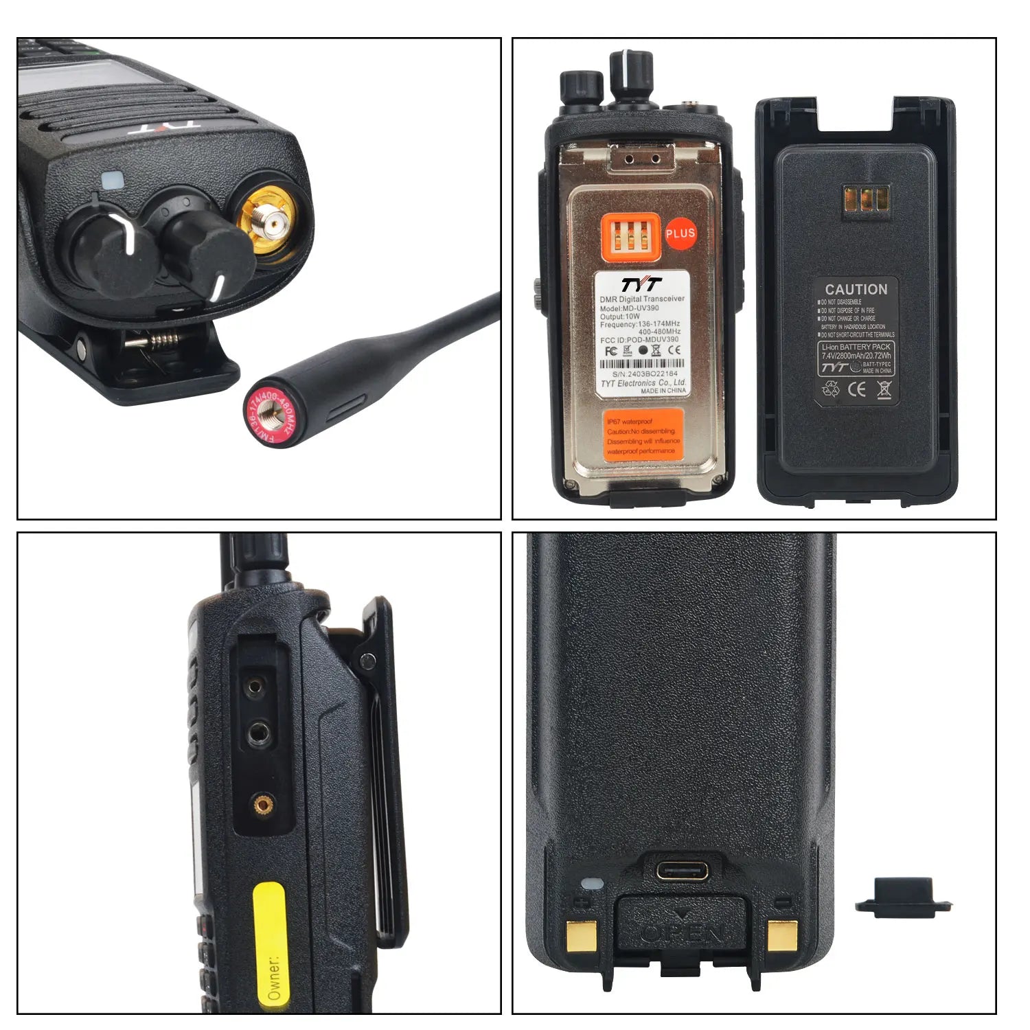 TYT MD-UV390 10W DMR Digital Walkie Talkie with GPS, IP67 Waterproof, AES-256 Encryption & USB-C Battery