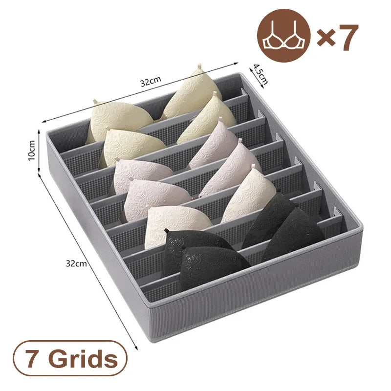 Fabric Bra Drawer Organiser for Sports Bras Socks and Underwear 7grids-gray