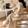 Women's Plush Hooded Pajama Dress Thickened Fleece Long Sleeve Nightgown Robe Winter Loungewear Home Bathroom Robe No Pants