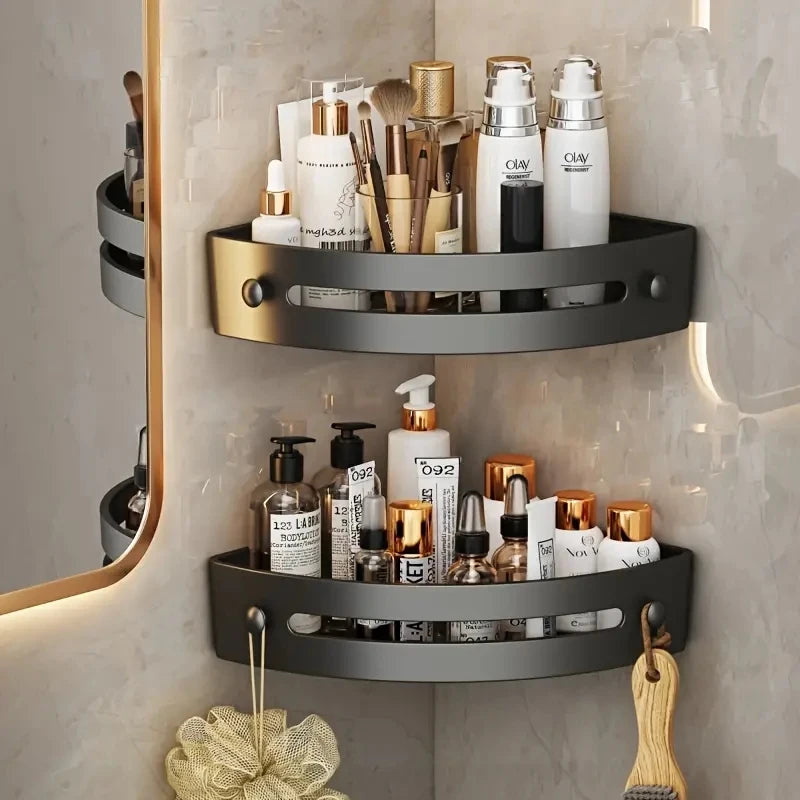 No Drill Corner Shower Shelf with Drainage and Hanging Storage