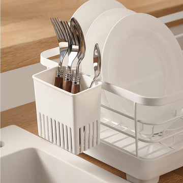 Cutlery Drain Basket with Cup Holder Kitchen Storage Rack for Forks Spoons Chopsticks Quick Dry Countertop Organizer Simple Rack