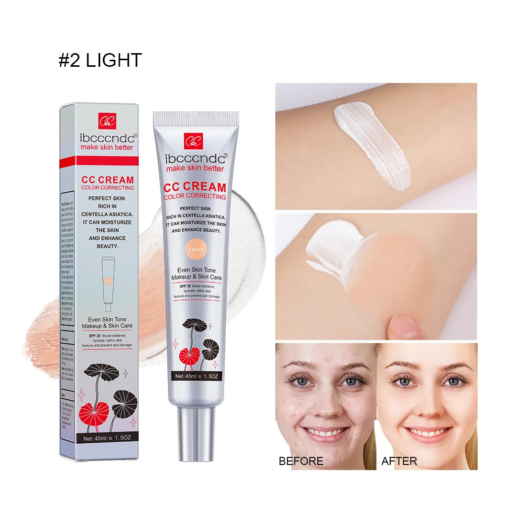 45ml Color Correcting CC Cream Facial Centella Asiatica Repair BB Cream Natural Concealer Whitening Liquid Foundation Cosmetics light
