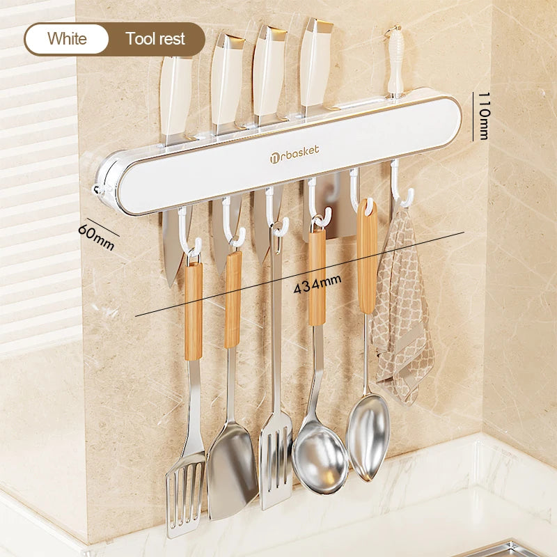 Kitchen Shelf Multifunctional Storage Rack Wall Mounted Non Perforated Suction Cup Household Storage White 2 M 1-tier