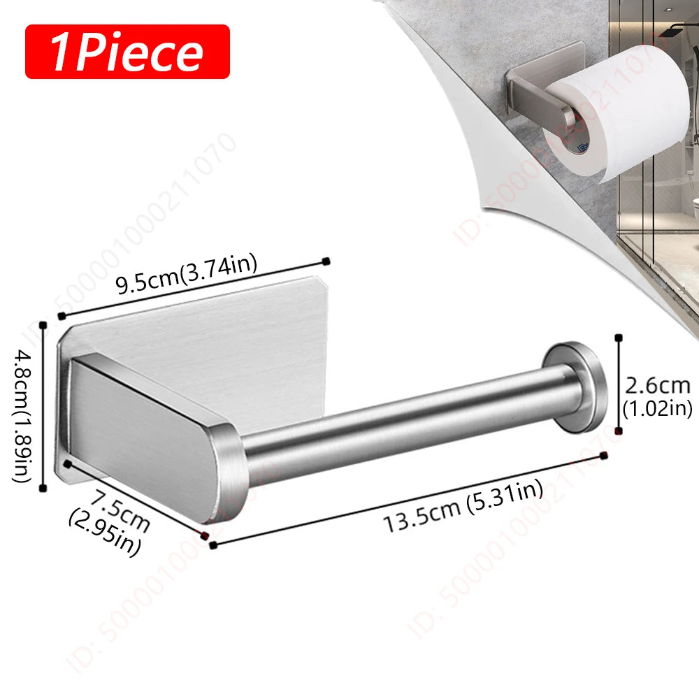 Stainless Steel Adhesive Toilet Roll Holder in Two Designs 1Pc Silver Holder B
