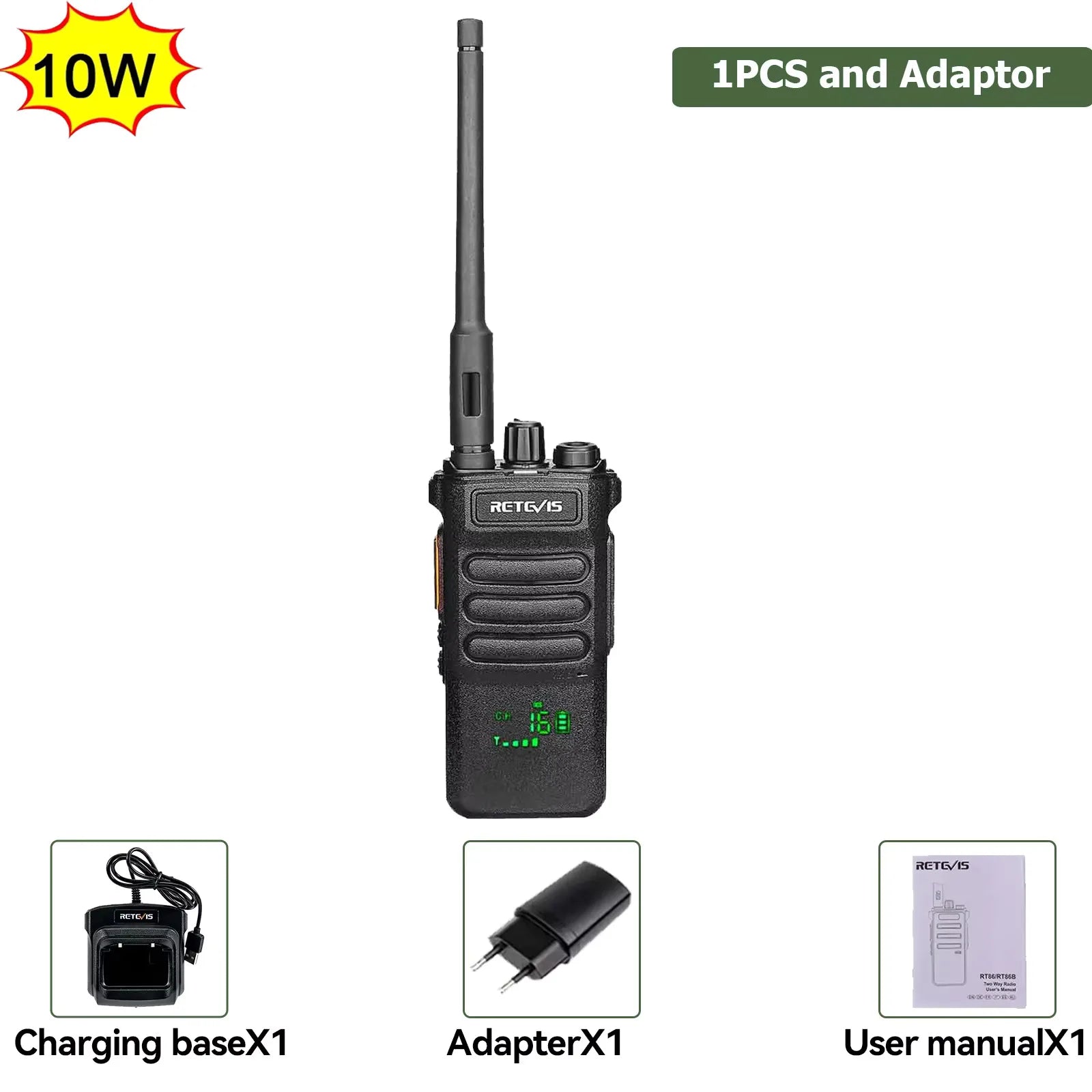 Retevis RT86 10W Walkie Talkie Professional Two Way Radio Long Range Walkie Talkie UHF Communication radio for Outdoor Business 1PC and Adapter