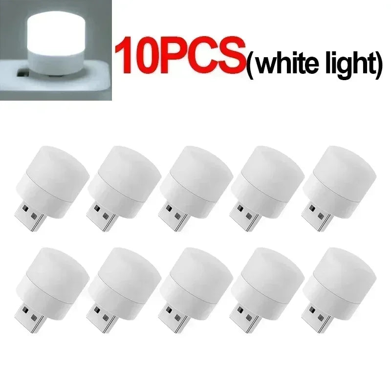 Mini USB LED Night Light for Desk and Bedside Ambient Lighting 10PCS-White