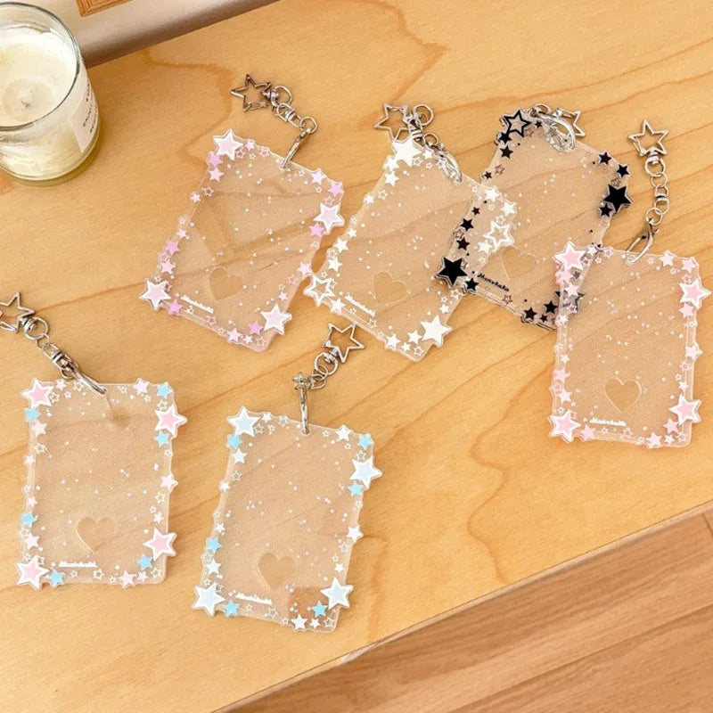 Kpop Photocard Holder with Star Border and Bag Charm Clip