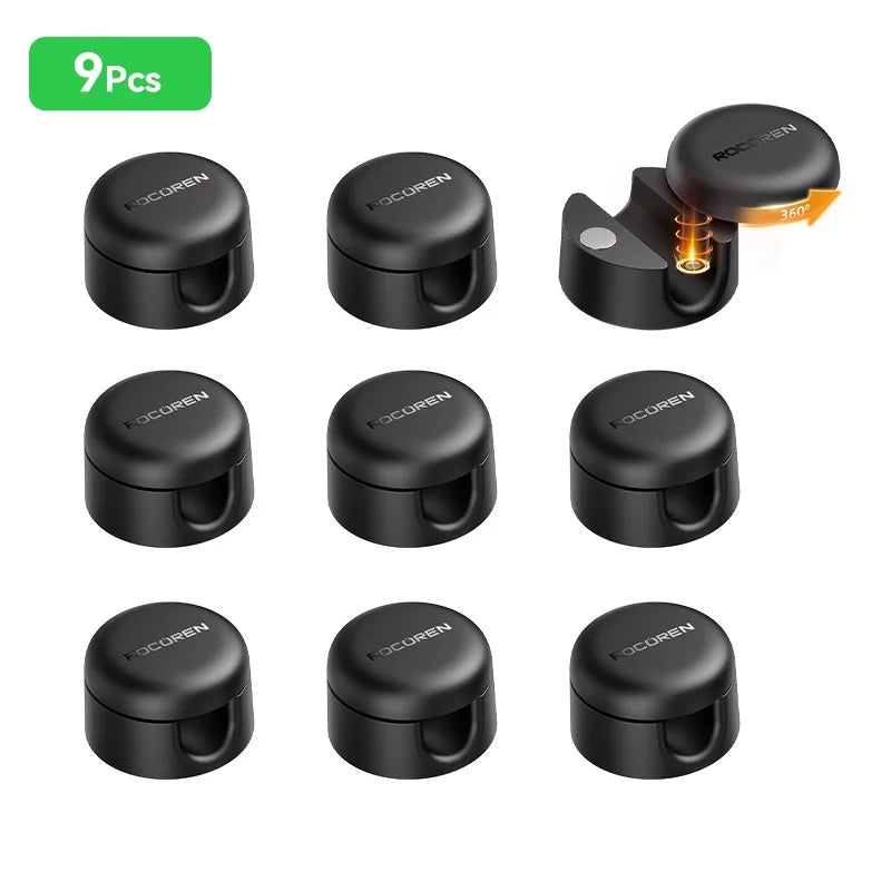 Rotating Magnetic Cable Clips for Desk Charging Leads Black 9Pcs