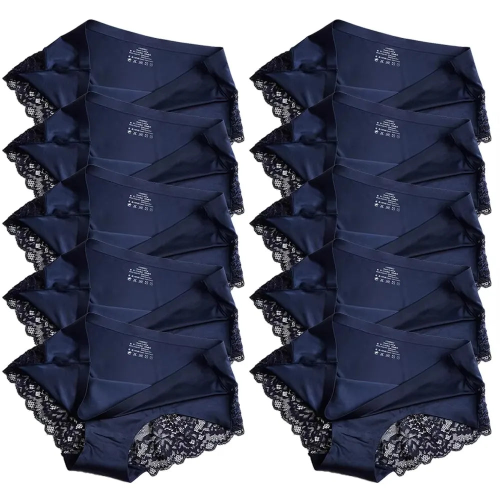 1/5/10Pcs Seamless Women Hollow Out Panties Set Underwear Comfort Lace Briefs Low Rise Female Sport Panty Soft Lady Lingerie blue-10pcs As shown