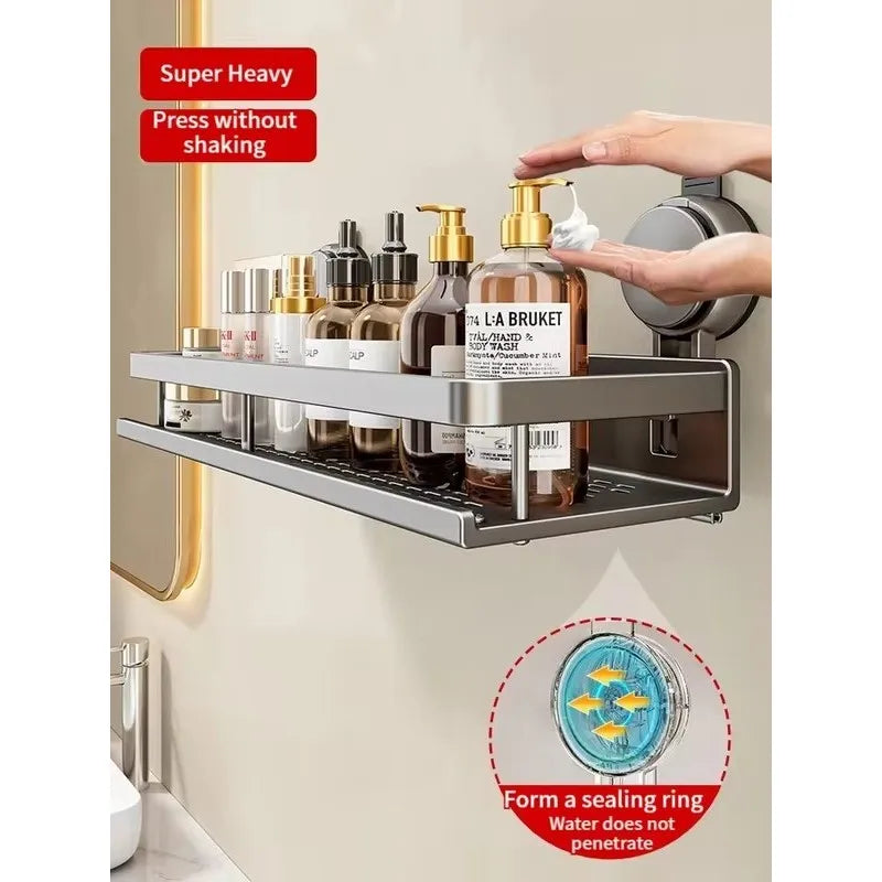 Aluminium Suction Cup Bathroom Shelf with Drainage Base