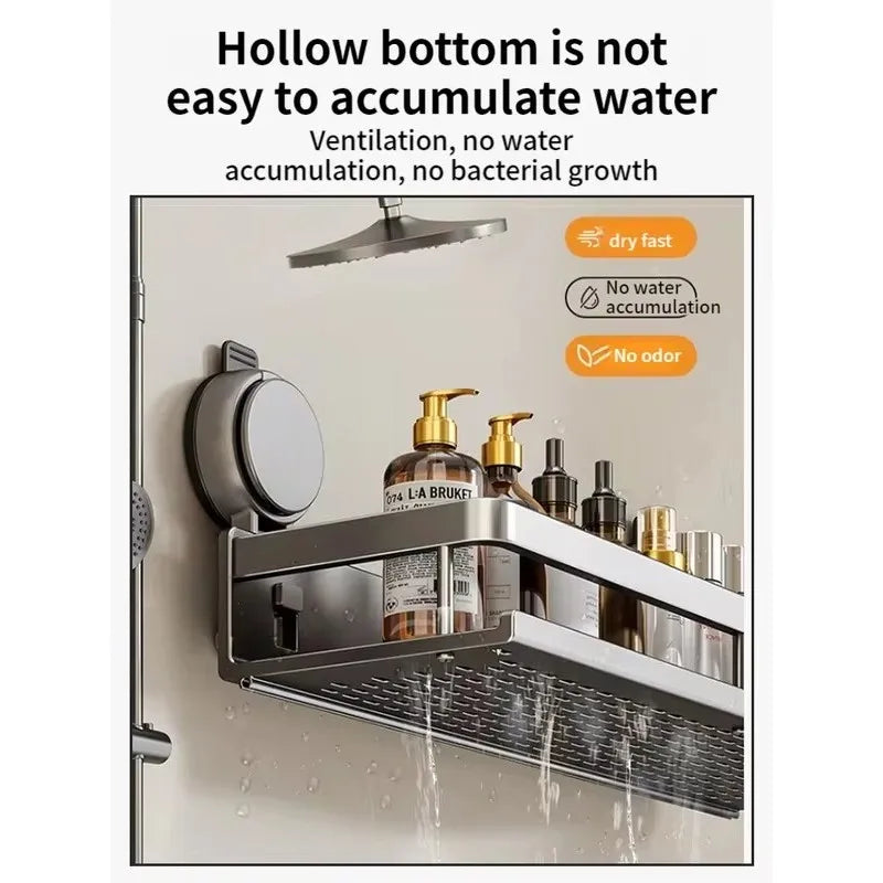 Aluminium Suction Cup Bathroom Shelf with Drainage Base