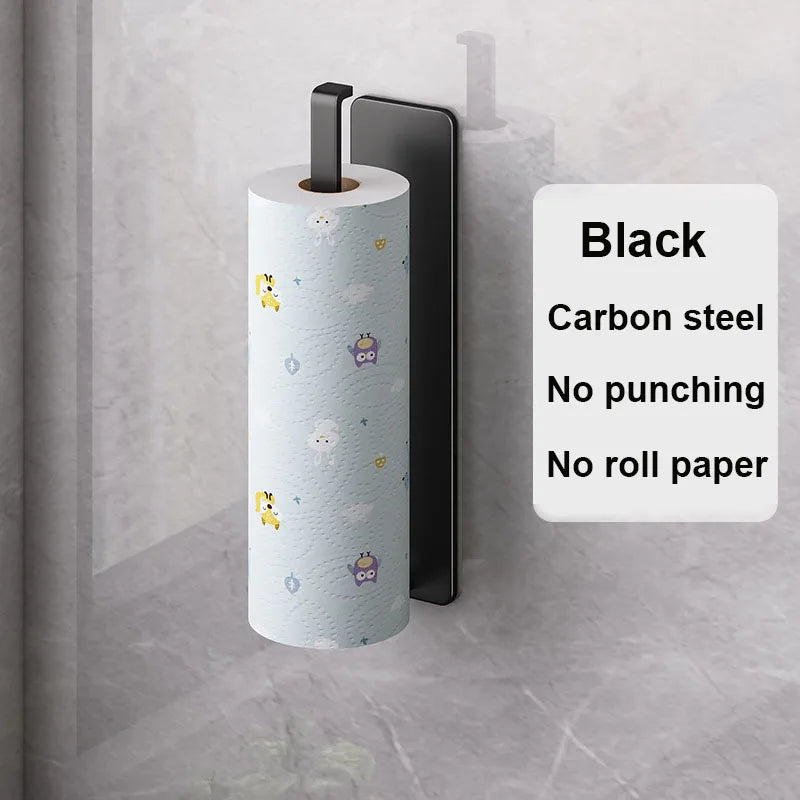 Kitchen Paper Towel Holder Wall Mount Bathroom Toilet Lengthen Storage Rack Towel Rack Self-Adhesive Kitchen Paper Roll Rack black
