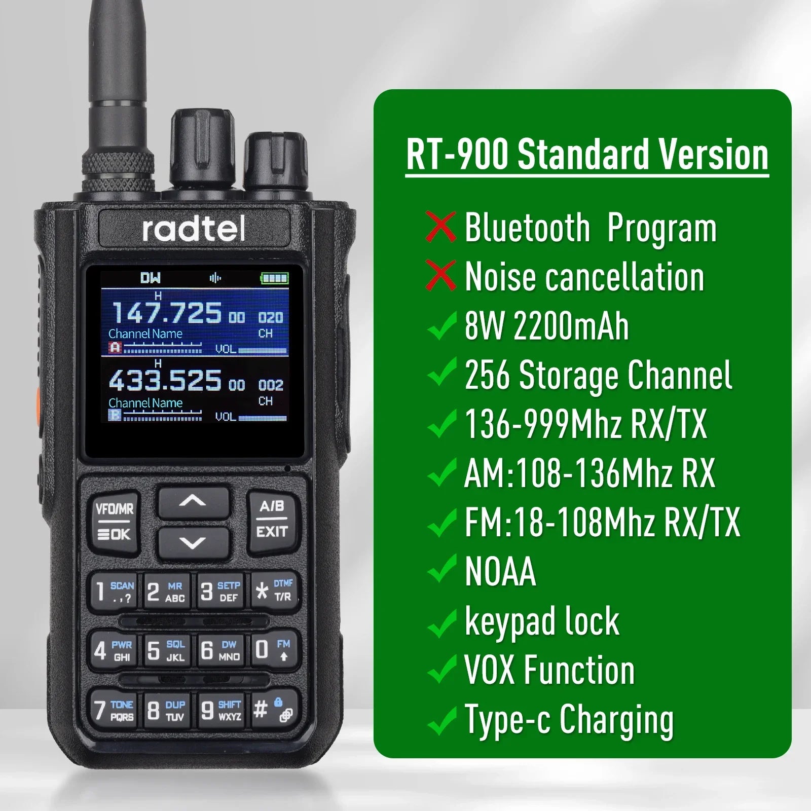 Radtel RT-900 8W Full band Ham Radio Walkie Talkie 256CH Air Band Two Way Radio Station Aviation NOAA Police Marine River PTT - Dicrodelights