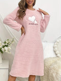 Women Flannel Velvet Nightdress Autumn Winter Thicken Warm Nightgown Heart Sleepwear Comfortable Female Causal Home Clothes