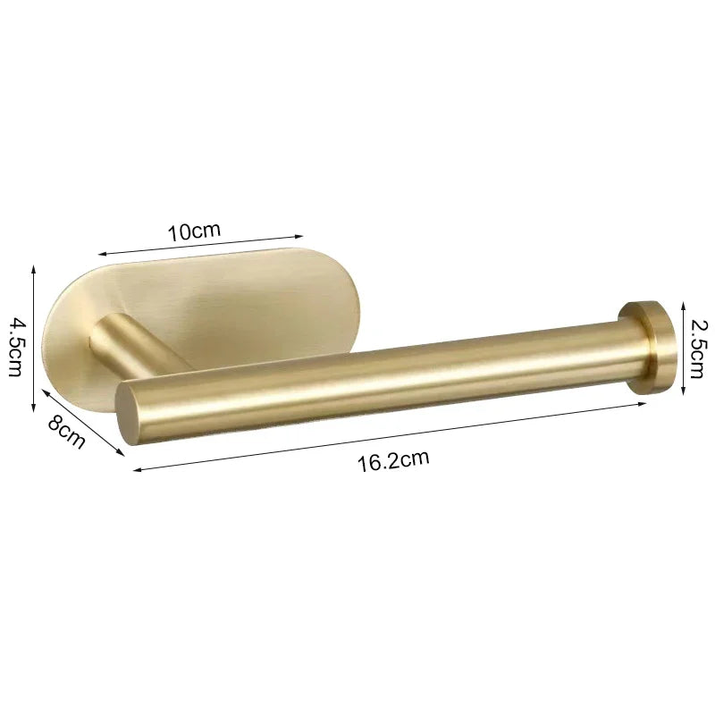 Adhesive Toilet Paper Holder Stainless Steel Wall Mount Kitchen Roll Towel Rack Napkin Dispenser Absorbent Stand Tissue Hanger Golden