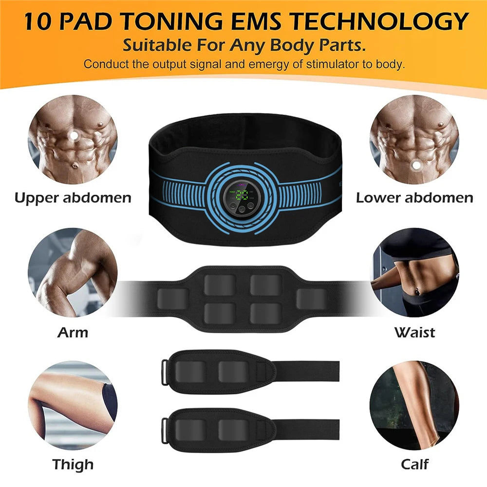 Abdominal Toning Belt EMS Muscle Stimulator Toner Waist Body Slimming Shaping Waist Arm Leg Massage Lose Weight Home Fitness