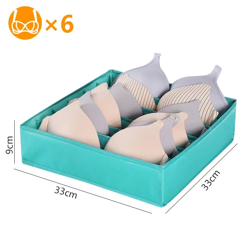 Fabric Bra Drawer Organiser for Sports Bras Socks and Underwear 6grids-green