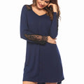 Women's Long-Sleeve Nightgown for Autumn & Winter Pullover Version Lace Panel Craft Fake Placket Decoration Loungewear