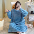 Warm Fleece Nightgown Women's Loose Comfortable Home Clothes plus Size Solid Color Simple Design Sleepwear Casual Outerwear Blue
