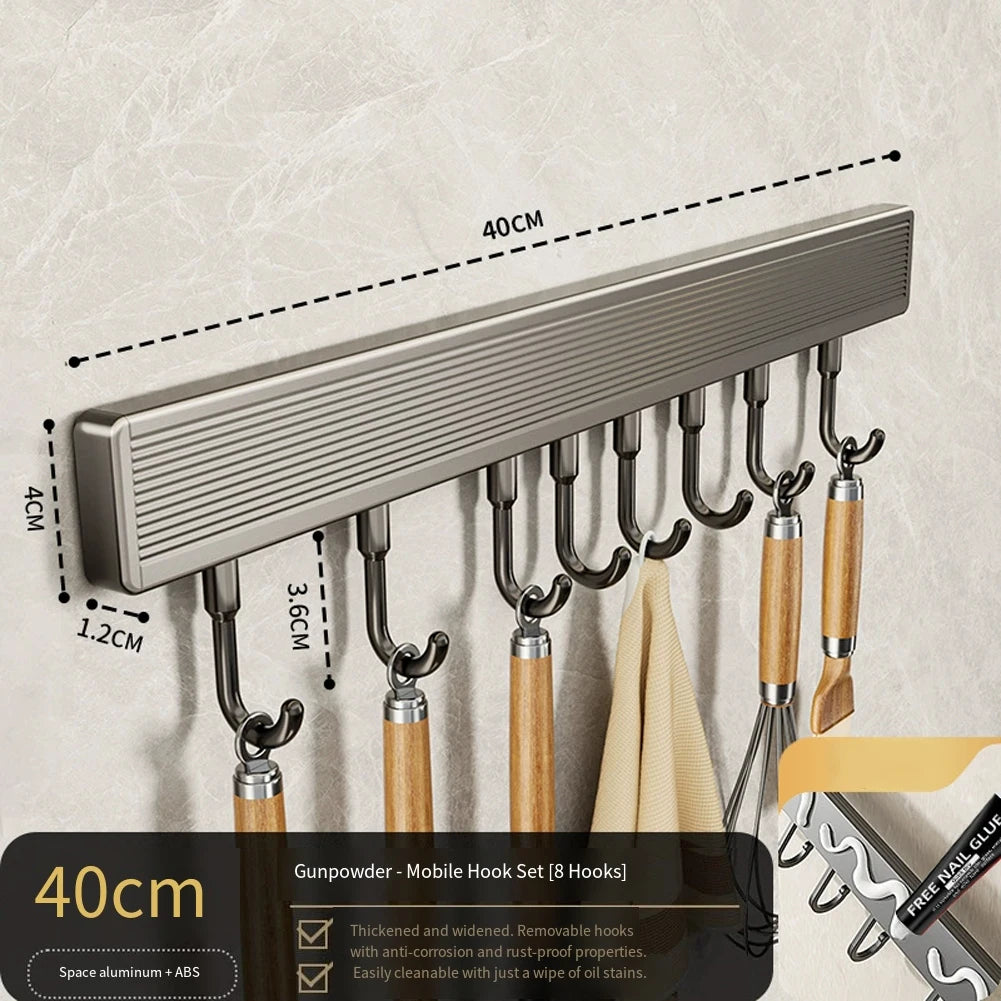 Kitchen Utensil Hook Rail with Movable Hooks for Wall Storage C