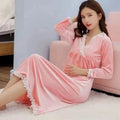 Plus Size 5XL Sleep Dress Women Winter Long Sleeve Sexy Luxury Velvet Spring Autumn Winter Style Korean Version Velvet Nightgown 6151 pink