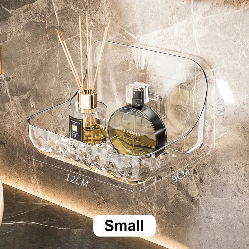 Clear PET No Drill Bathroom Shelf with Drainage and Raised Sides small