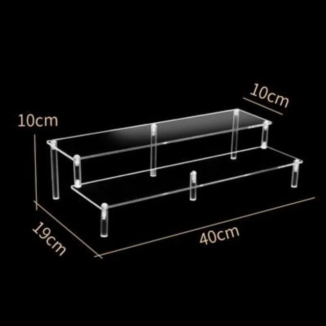 Display Riser Stand for Figures in Clear, Black or Wood Effect 2 tier 40x10cm firm