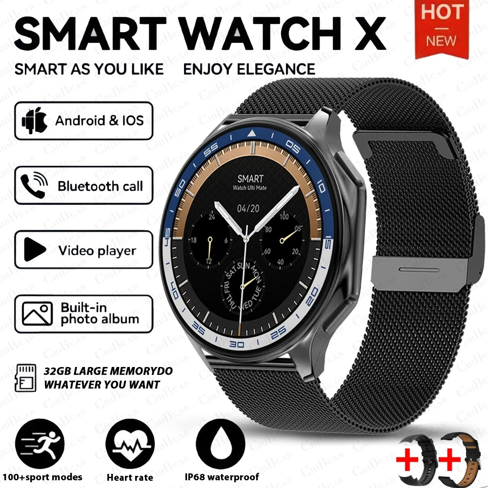 OPPO Watch X Bluetooth Call Smartwatch AMOLED HD Waterproof Men's Sports Watch 3D Visual Surround 4GB RAM Video Playback Watch black mesh belt