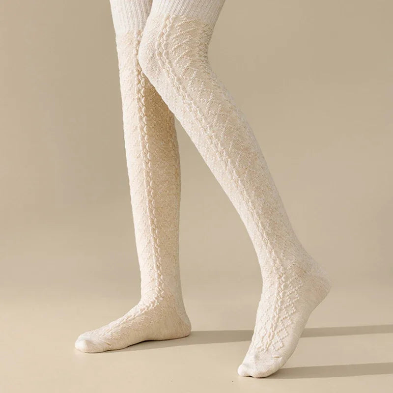1 Pairs Autumn Winter Women's Wool Blended Knee High Socks Thick Warm Soft Comfortable Fashionable Women Casual Long Tube Socks