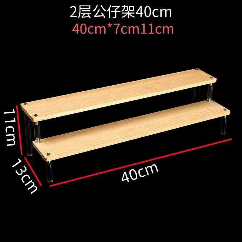 Tiered Display Stand with Clear or Wood Effect Shelves 2-40x7cm