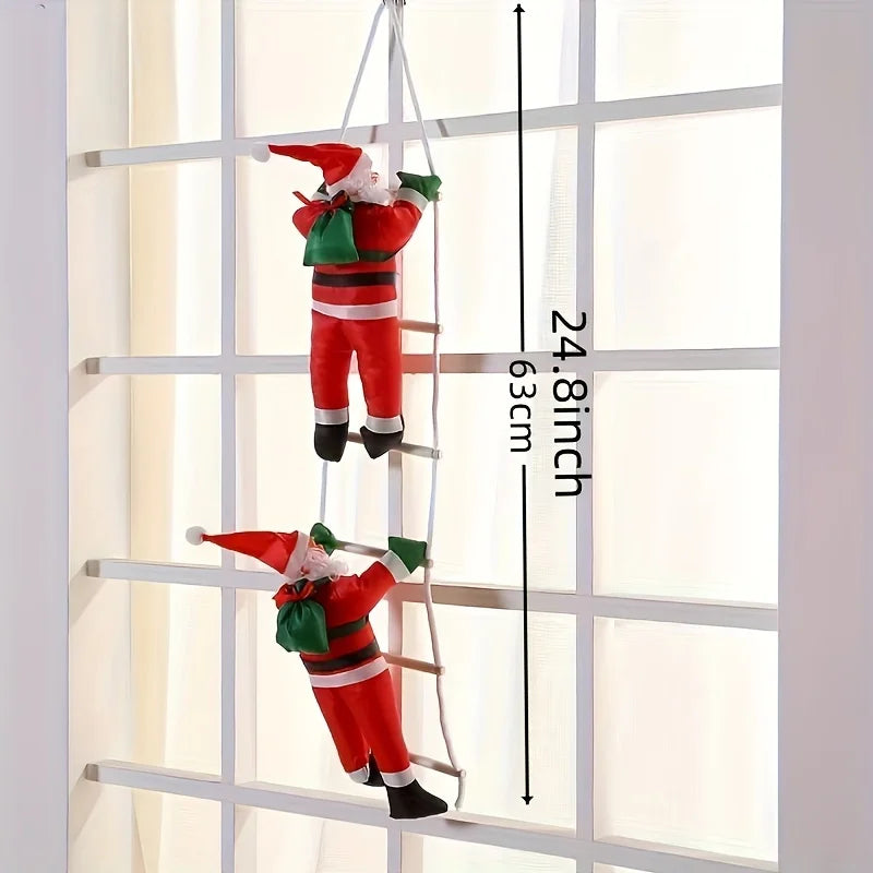 Santa Claus Climbing Ladder Decoration – Festive Wall Hanging Christmas Santa Statue, Holiday Party Prop, Battery-Free Xmas Ornament