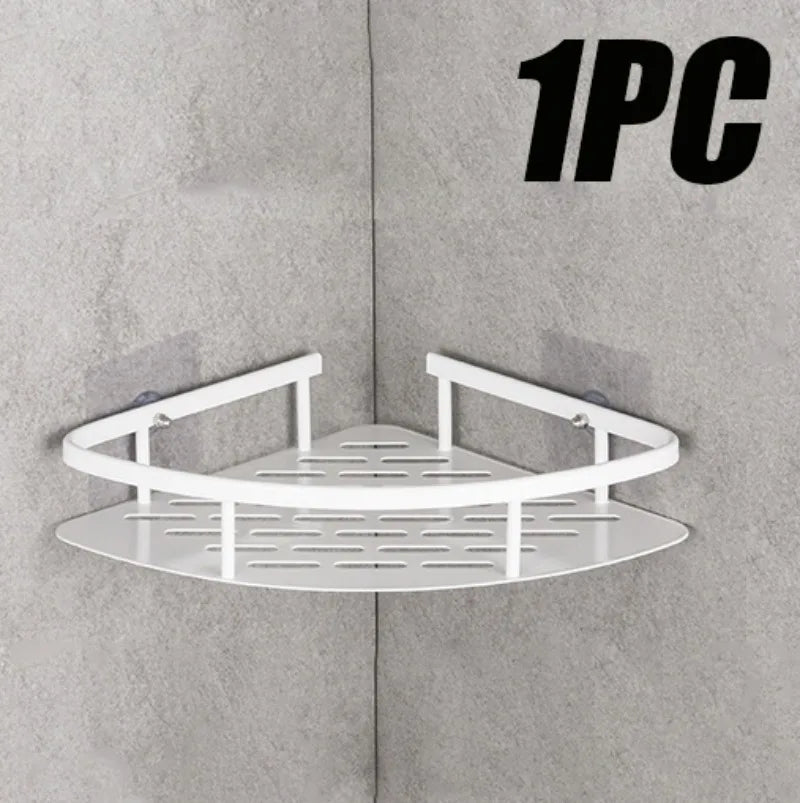 2PCS Bathroom Shelf Kitchen Storage Organizer Aluminum Alloy Shampoo Rack Shower Shelf Bathroom Accessories No Drill Shelf StyleB-White-1PC