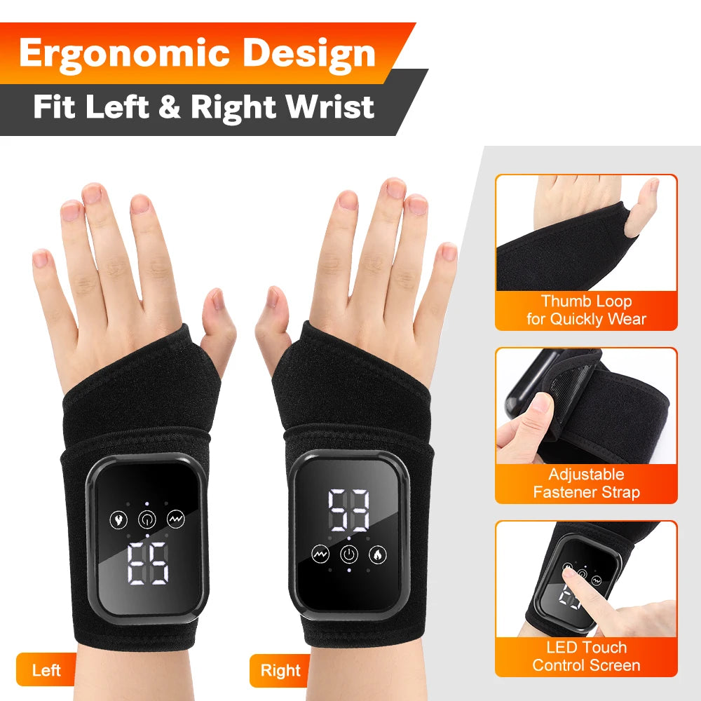 Electric Heated Wrist Massager Brace with Vibration – Rechargeable Wrist Support for Carpal Tunnel, Tendonitis & Pain Relief