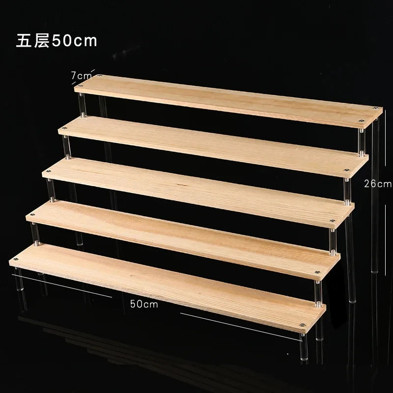 Display Riser Stand for Figures in Clear, Black or Wood Effect 5 tier 50x7cm