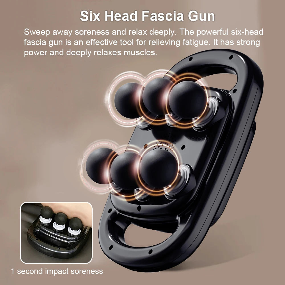 Fascia Gun High Frequency 6 Heads Muscle Massage Gun for Back Shoulder Legs Foot Body Muscle Pain Relief Fascia Massage Gun