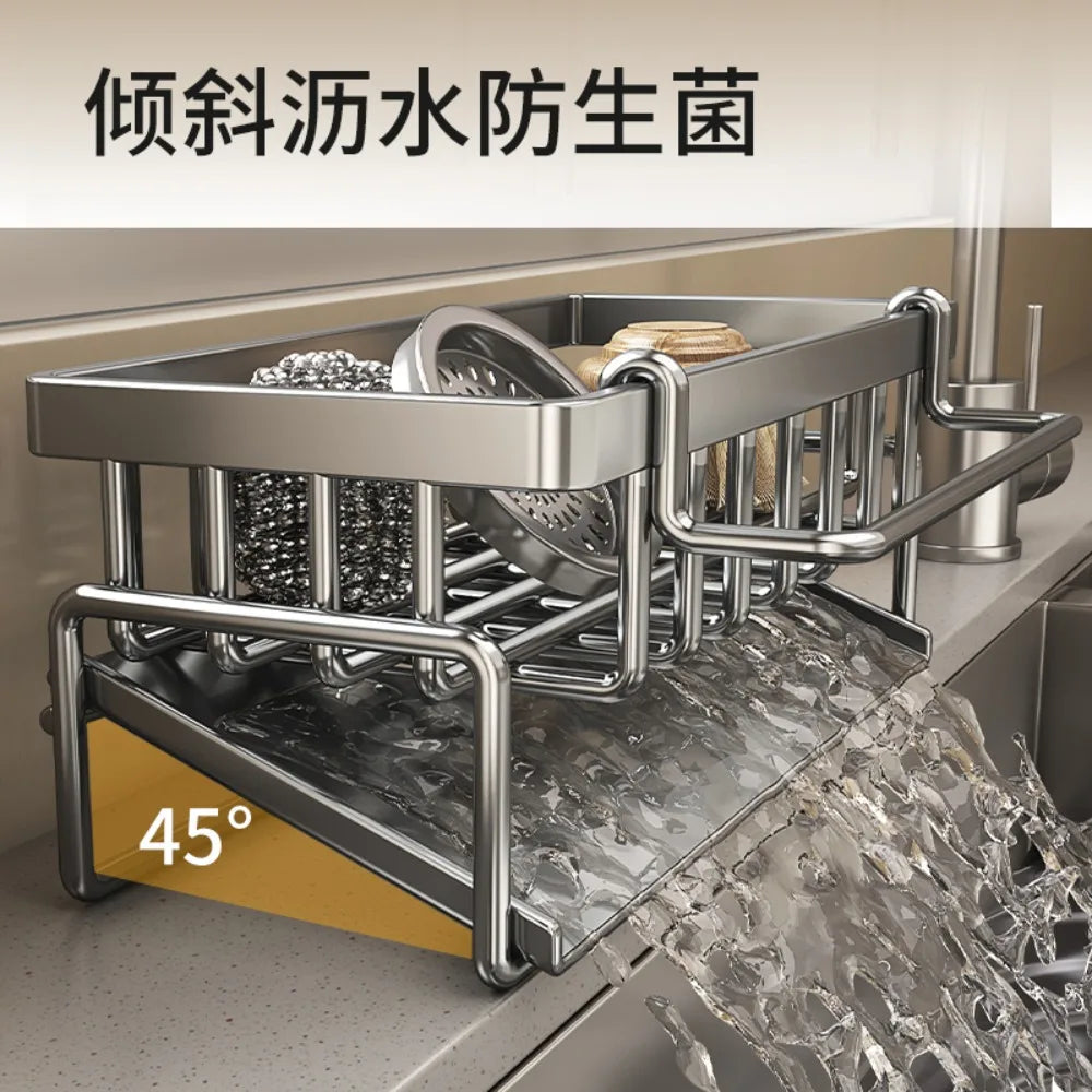 Stainless Steel Sink Organizer Drain Rack with Soap Sponge Holder Multi Layer Filter Basket Kitchen Storage Kitchen Organizer
