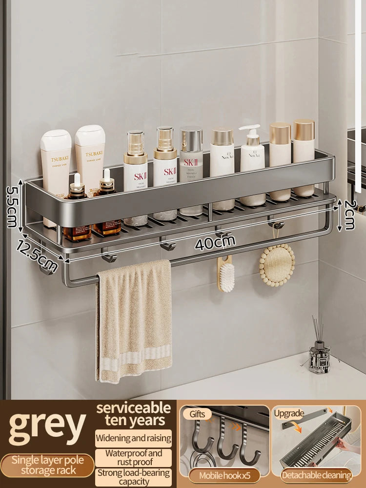 Aluminum Kitchen Rack Kitchen Shelf Toilet Storage No Drill Hanging Rack Bathroom Organizer Hang on the Wall Kitchen Upgrade 40cm gray 1 Tier