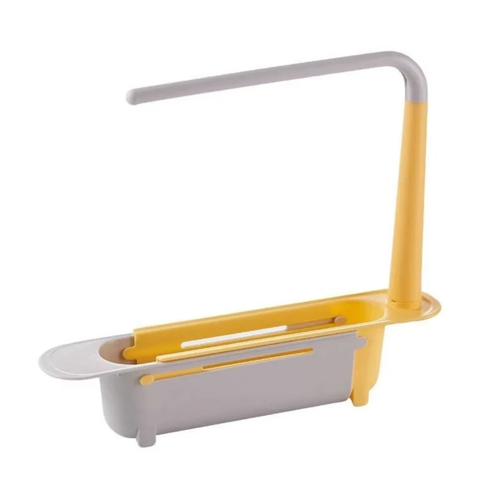 Extendable Sink Caddy with Raised Rail for Dishcloths Yellow