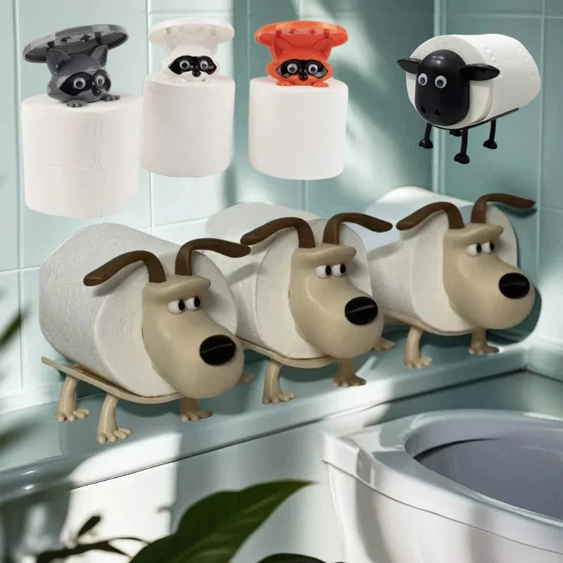 Plastic Animal Toilet Roll Holder in Dog Sheep and Raccoon Designs
