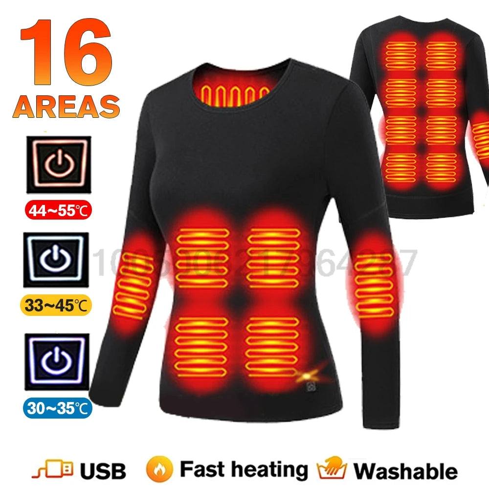 Winter USB Electric Heating Jacket Heated Thermal Underwear Men Women Sports Thermal Heated Underwear Electric Heated Equipmen 16-BK-Women-Jacket